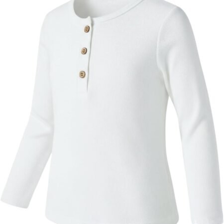 Toddler Henley Shirt Ribbed Cotton Top Soft Breathable Long Sleeve T-Shirt with Button for 2-7 Years