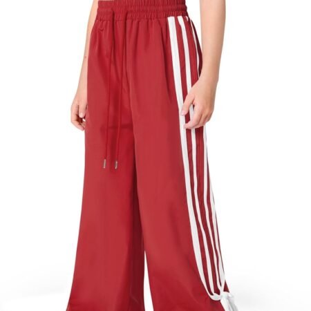 Girls Summer Baggy Side Striped Bowknot  Track Pants Elastic Drawstring Waist Long Wide Leg Sweatpants 5-14Y