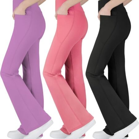 Girl's Flare Leggings with Pockets, Kids Bootcut Yoga Pants, High Waisted Bell Bottoms for Dance