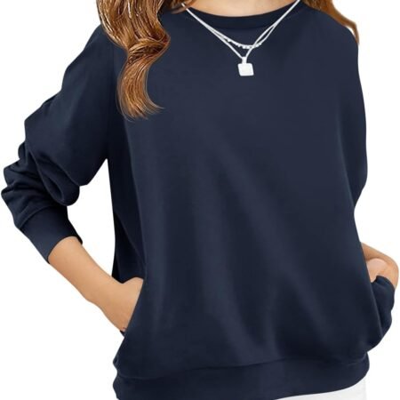 Girls Long Sleeve Sweatshirts Kids Casual Crewneck Loose Fit Pullover with Pockets 5-14 Years