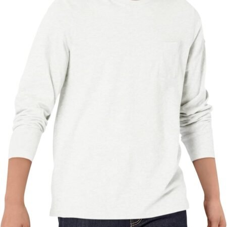 Boys Long Sleeve Shirts Kids Crewneck T Shirts Casual Tops Tees with Chest Pocket 5-14 Years