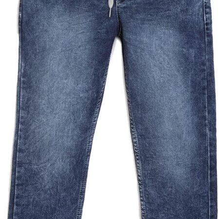 Boys Jeans in Premium Stretchable Cotton Denim Fabric in Slim Fit and Cotton Rib Waist + Elastic Drawstrings