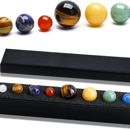 Natural Gemstones Solar Sy Model Multicolor Space Decor 8 Planets Model Kit Chakra Reiki Healing Crystal Ball Set Gift for Boys Girls Men Women Kids
