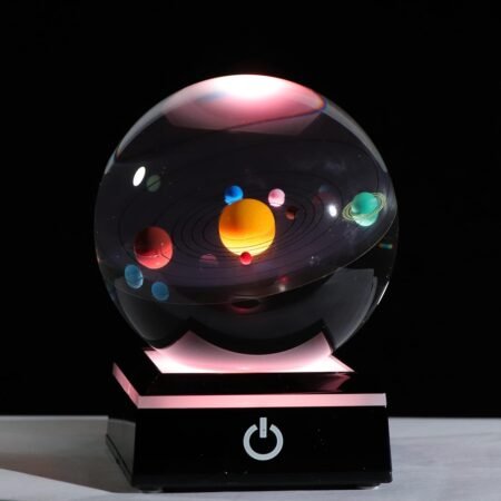 3d Solar Sy Model Crystal Ball 80mm 3.15inch - Outer Space Astronomy Gifts Room Decor Crystal Sphere Unique Gifts For Men Him Best Birthday Dad Physics Science Teacher Night Light Planet Lamp