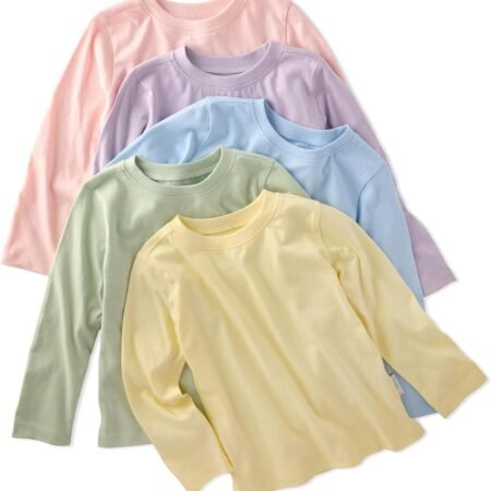 5-Pack Long Sleeve T-Shirts​ 100% Organic Cotton for Baby, Toddler, Girls & Boys​
