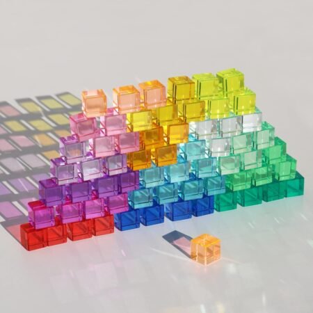 Rainbow Crystal Acrylic Cubes Children Learning Color Light Shadow Toy, Stacking Gem Blocks Sensory Building Blocks for Kids(64PCS)…