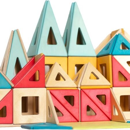 Wooden Magnetic Tiles by  - 100 Piece Set | Montessori Sensory Blocks |  Building Toys for Toddlers Age 3+