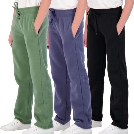 3 Pack: Girls' Fleece Open Bottom Soft Athletic Performance Casual Sweatpants(Ages 7-16)